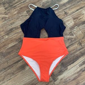 Cup she High Neck Cut Out One Piece Swimsuit